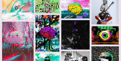 Collage of art pieces made for Synner with lots of glitchy elements and many colors.